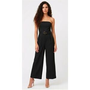 #156 MSRP $80 NWT MONTEAU LA STRAPLESS PINSTRIPE BELTED JUMPSUIT ♡SIZE M♡